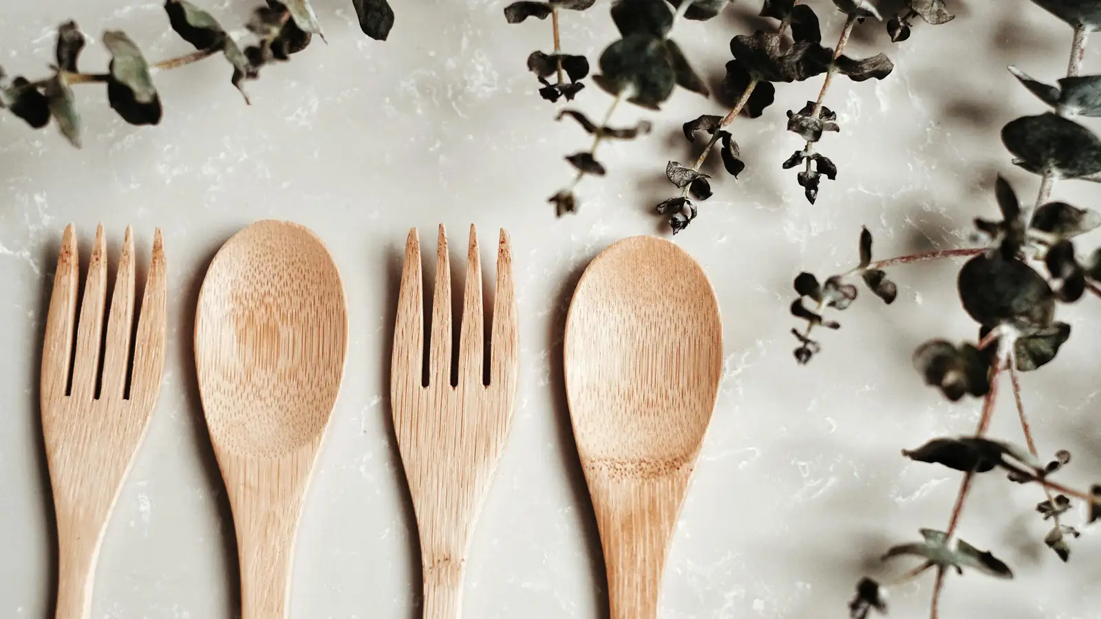 Finely carved bamboo spoons and forks