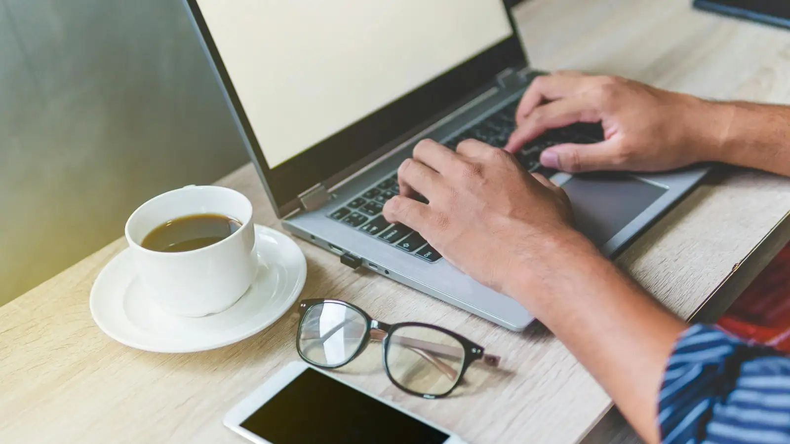 Customer support workspace with laptop